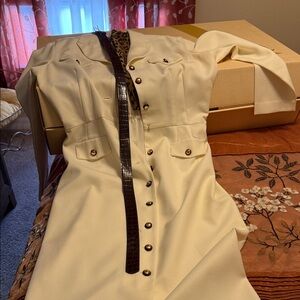 Danny & Nicole Cream Dress with Brown Pattern